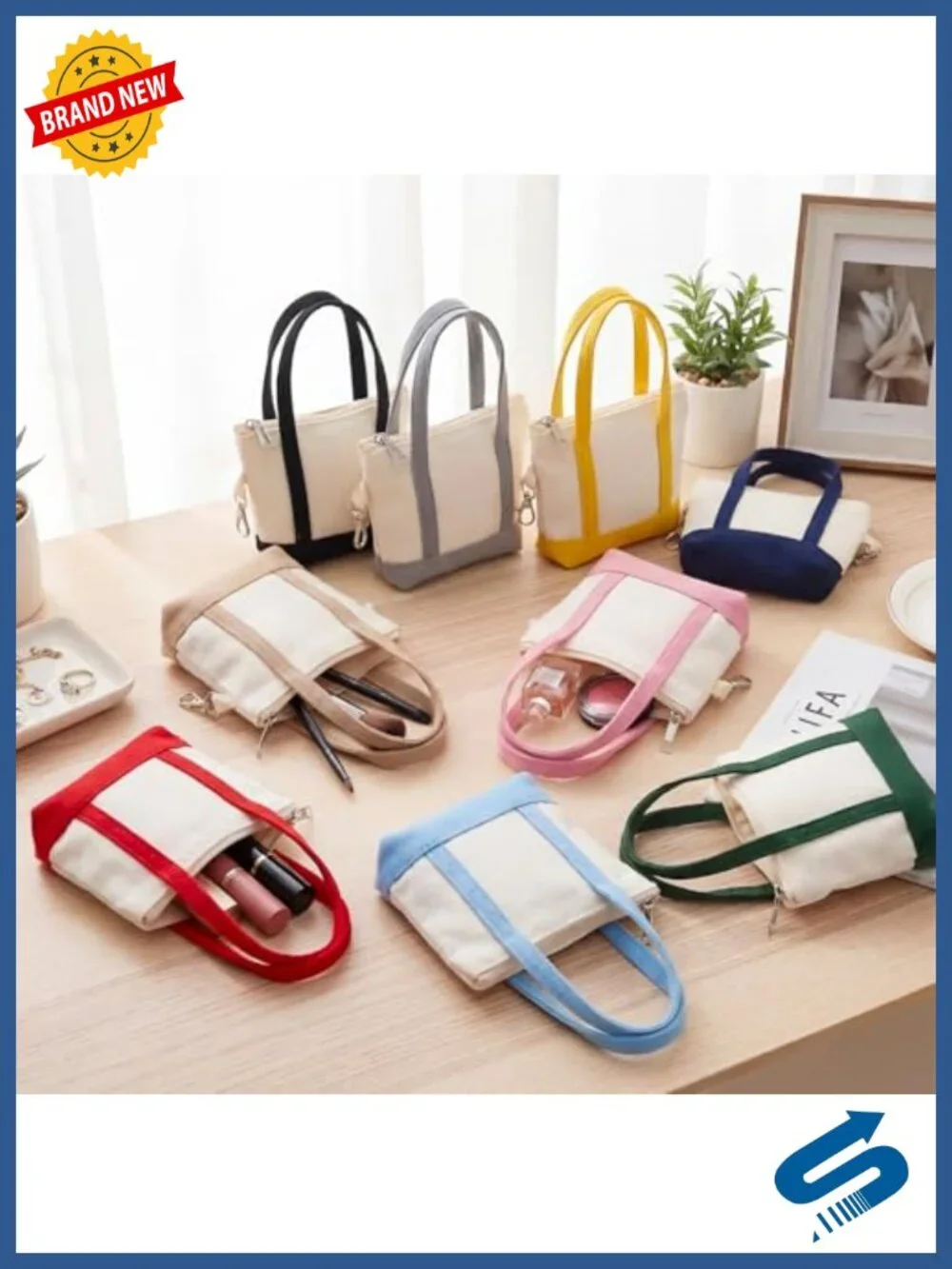 Mini Tote Bag Keychain Set of 10 with Zipper Polyester Pouch for Backpack